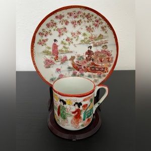 Vintage Chinese Asian Tea Cup & Saucer  - Hand Painted.